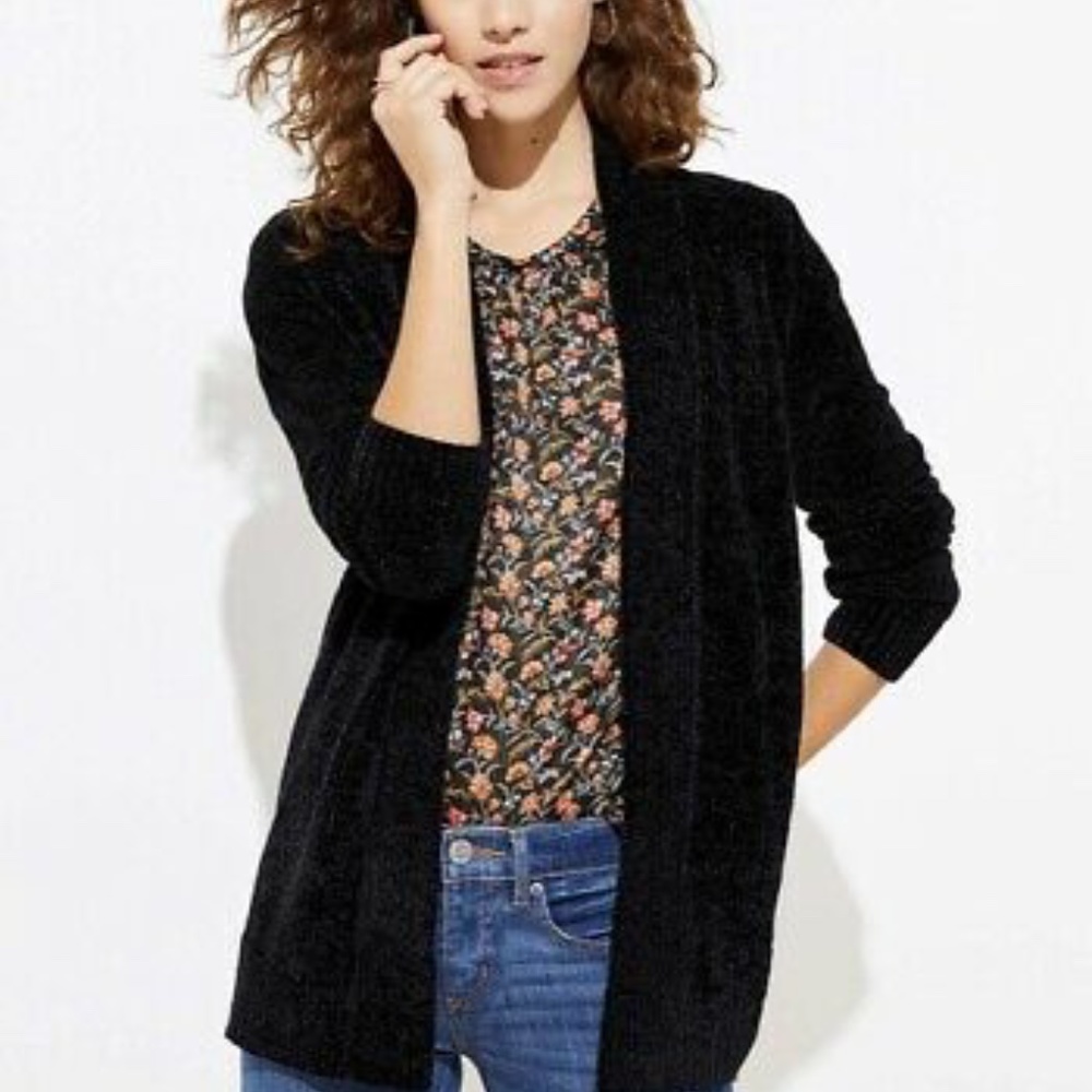 Loft Chenille Open Cardigan Black